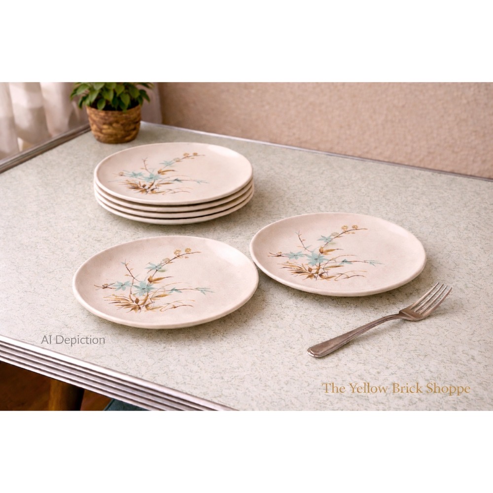 Vintage Westinghouse Melmac Newport 642A Salad Plates Set of 6 Teal Floral USA‎